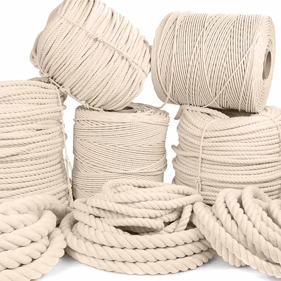 Rope and Cord White Twisted 100% Natural Cotton Rope Lengths from 10-600 1"