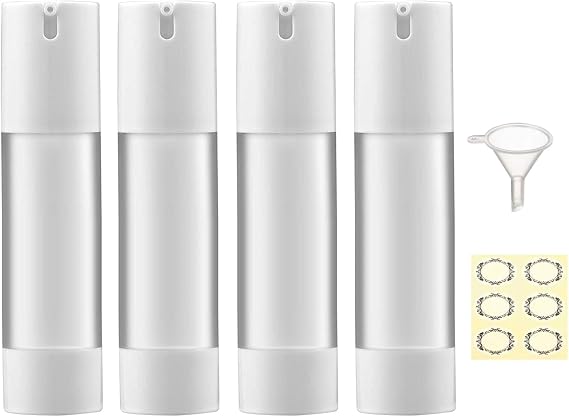 4Pcs, 50Ml Empty Refillable Airless Frosted Clear Travel Foundation Containers Vacuum Press Pump Bottle Dispenser for Hand Sanitizer/Cream/Gel