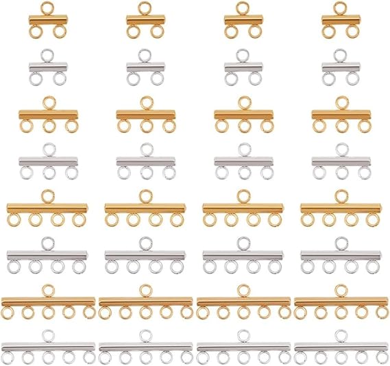 PH PandaHall 32pcs Slide Clasp Lock 4 Style Necklace Layering Clasps 2 Colors Layered Spacer Clasp 304 Stainless Steel Tube Lock Connectors for Layered Bracelet Necklace Jewelry, 3/4/5/6 Loops