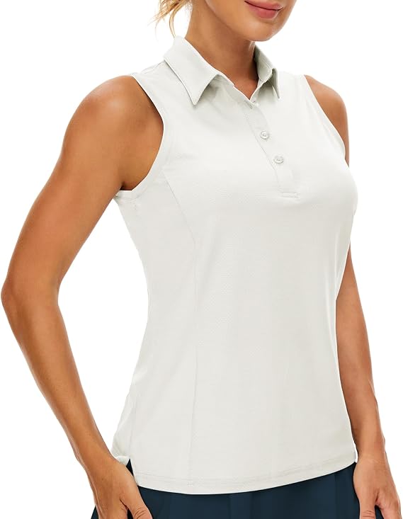 Casei Women's Sleeveless Golf Polo Shirt Collared Tank Top Quick Dry UPF50+