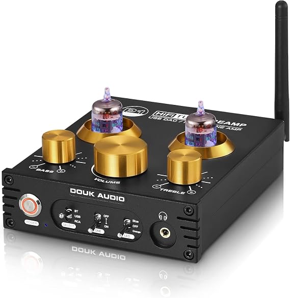 Douk Audio Bluetooth Tube Preamp: HiFi Stereo Preamplifier Receiver | Headphone Amp | USB DAC | Tone Control for Home Theater, Desktop Listening (P1)