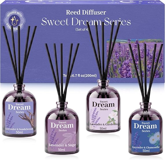 SCENTORINI Lavender Reed Diffuser Gift Set 4 Pack Home Fragrance 24 Sticks