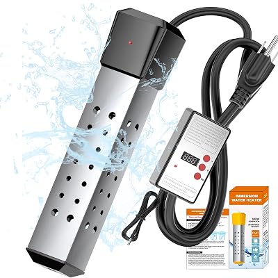 Immersion Water Heater with Temperature Control, 2000W Thermostat Portable Water Heater, Submersible Bucket Water Heater with Stainless Steel Guard, for Mini Pool, Bathtub, Travel