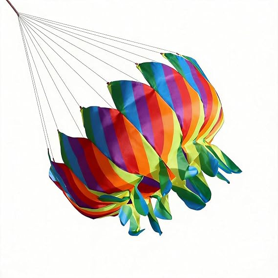 9KM DWLIFE Rainbow Flower Kite Tail, Colorful Nylon Windsock for Kite