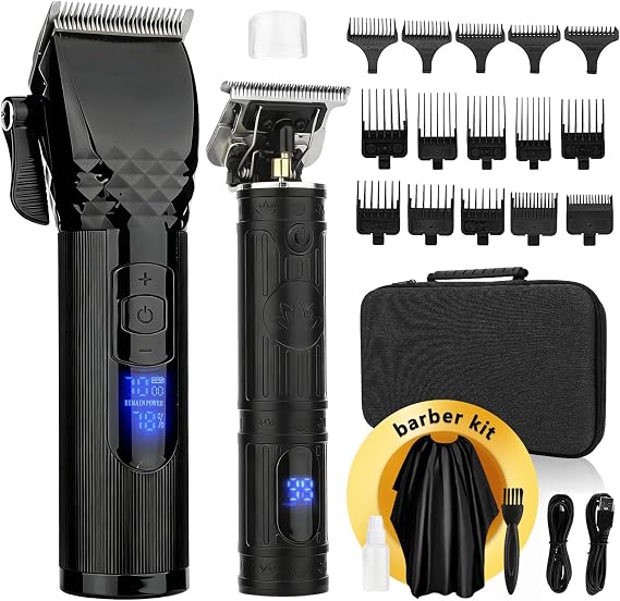 Soonsell Men Cordless Hair Clipper & T-Blade Trimmer Set,2in1Grooming Kit | Professional Barber Clippers, cordless USB charging  with EVA storage bag