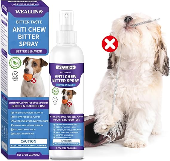 No Chew Spray for Dogs - 6.76 Fl Oz, Bitter Apple Spray for Dogs, Dog Deterrent Spray, Stops Chewing and Licking, Protects Furniture, Prevents Wound Licking, Non-Toxic, Alcohol-Free