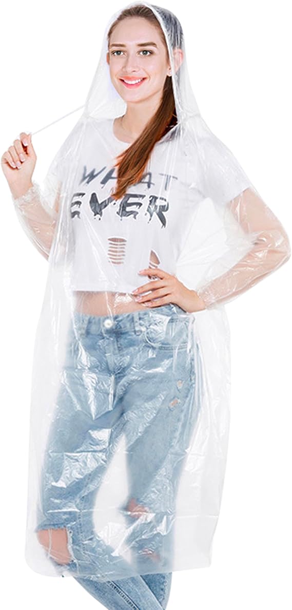 Disposable Rain Ponchos with Hood for Adults Emergency Raincoat light weight rain poncho for Women and Men
