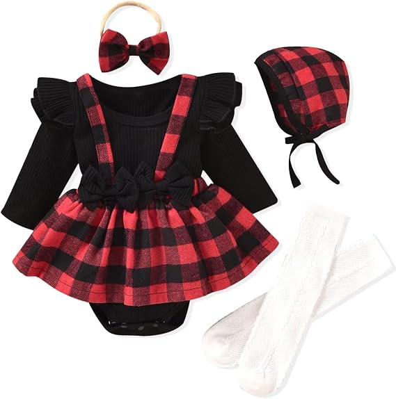 Unutiylo Preemie Newborn Baby Girl Clothes Romper Suspender Dress Fall Winter Outfits Ruffle Long Sleeve Jumpsuit