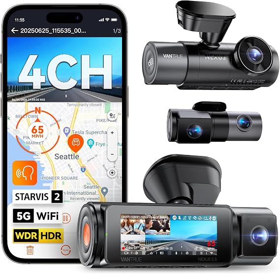 Vantrue N5S 4 Channel 360 Degree 2.7K Dash Cam | 2.7K+1080P*2+1440P Front and Rear Dashcam, STARVIS 2 Night Vision, 24H Parking Mode, WiFi, Voice Control, GPS,Support 1TB Max