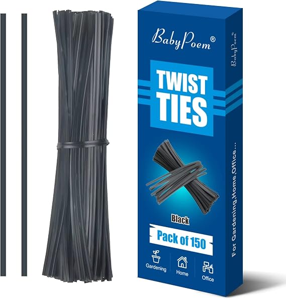 Twist Ties, 150 PCS, 6.1 Inches, Bread Ties, Black, Reusable, for Bags, for Gardening, Home, Office