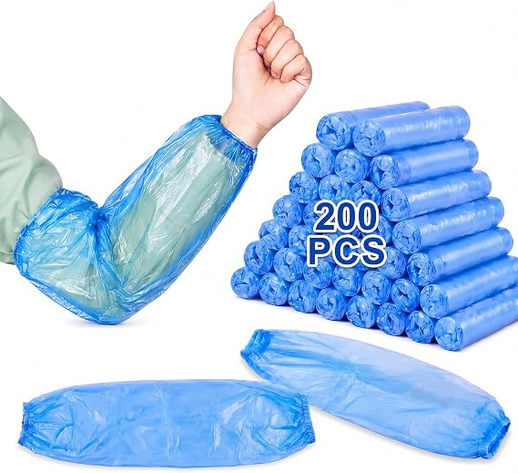 Yinder 200 Pcs Plastic Disposable Sleeves Arm Protectors Bulk Waterproof Sleeve Protector for Arm with Elastic on Cuff