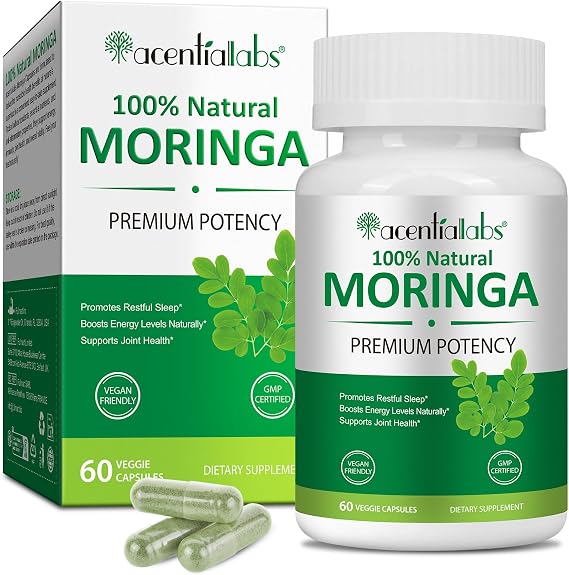 Moringa Capsules, Moringa Tablets 800mg, Pure Moringa Leaf Extract Vegan Powder Capsules, No Additives,1-Month Supply, 60 Capsules