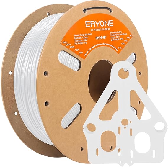 ERYONE Glass Fiber PETG Filament 1.75mm +/- 0.03mm, High Impact Resistance and Stiffness, 3D Printing Filament PETG GF, 1kg (2.2 LBS)/Spool, White