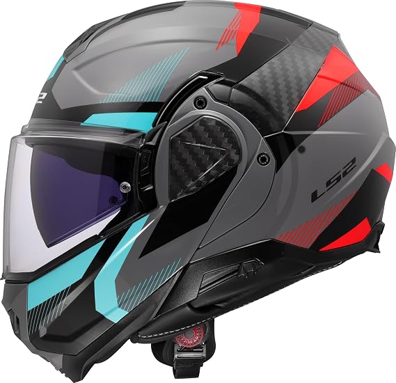 LS2 Advant II FF910. Motorcycle Helmet. Modular Flip Front. KPA + Carbon Components. Pinlock and Carry Backpack Included. TRIPLE Gloss Nardo Grey Blue Red. L