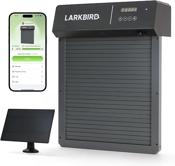 LARKBIRD Automatic Chicken Coop Door with Audio Recall Function, Gray | Solar & Battery Powered, Timer & Light Sensor, Bluetooth App Control, Anti-Pinch System