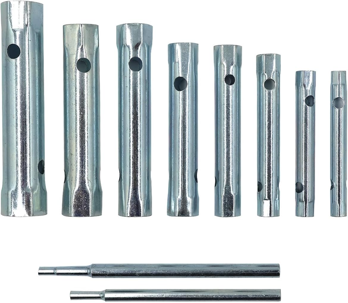 Anhoer 10Pcs Box Spanner Set Metric Box Spanner Duel-Ended Wrench Socket with Tommy Bar 6-22mm Monoblock Tap Spanner Set for Tight Space