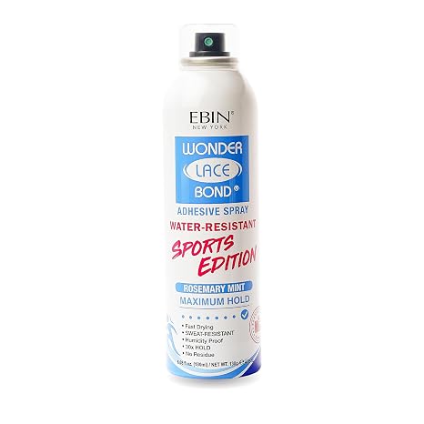 EBIN NEW YORK Wonder Lace Bond Adhesive Spray Sports Edition 2.7oz/80ml | Maximum Hold | Rosemary Mint Infused | Water & Sweat Resistant | Humidity Proof, Fast Drying, No Residue | Maximum Hold Lace Adhesive Spray, Water & Sweat Resistant, Rosemary Mint, Fast Drying
