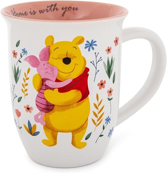 Disney Winnie the Pooh and Piglet Home Is With You Wide Rim Ceramic Mug | Large Coffee Cup For Tea, Espresso, Cocoa | Holds 16 Ounces