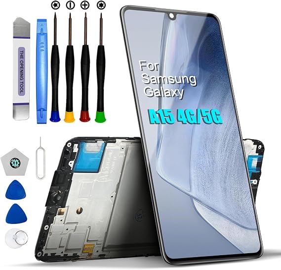 for Samsung Galaxy A15 5G Screen Replacement with Frame Kit for Samsung A15 4G / 5G A156u A156m s156vl A156w LCD Touch Display digitizer Assembly 6.6 Inch with Repair Tools(with Frame)