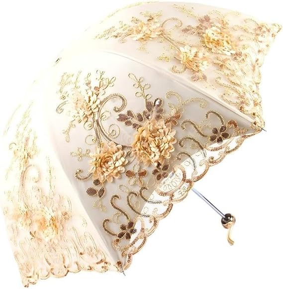 Vintage Lace Parasol UV Resistant Windproof Embroidered Sun Umbrella for Women