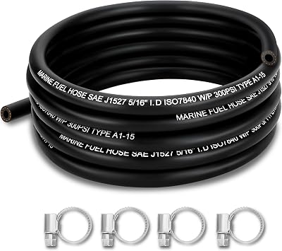 516 Marine Fuel Line Hose - 12 FT SAE J1527 Type A1-15 Rubber Fuel Line for Boats, Outboards & Marine Engines