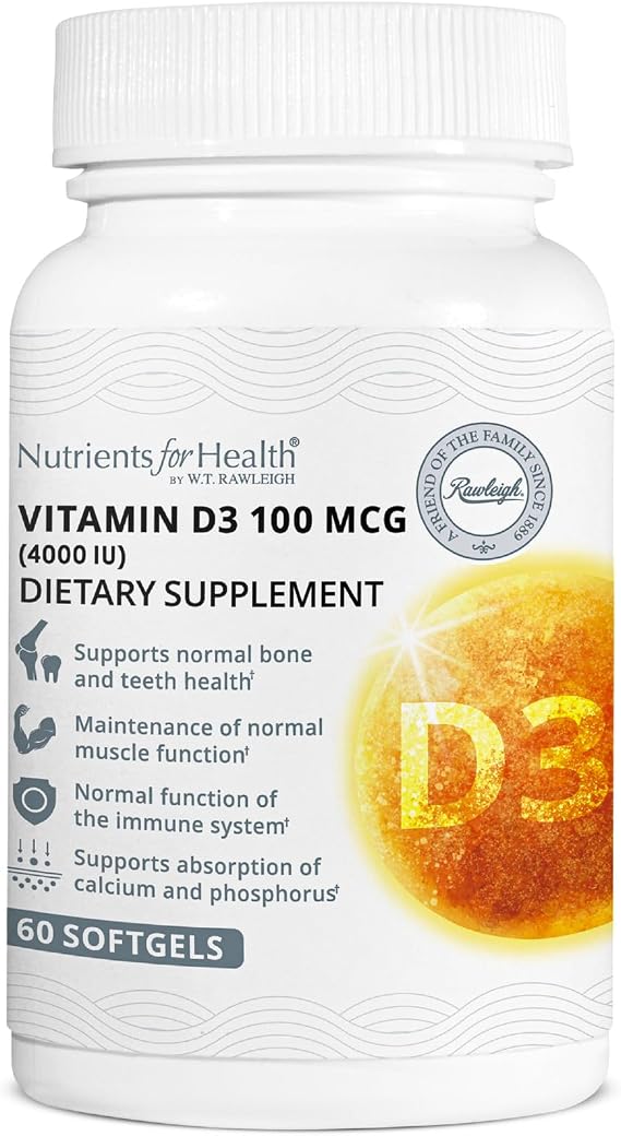 Rawleigh Vitamin D3 50 MCG - High Strength Cholecalciferol 4000iu (100g). | Immune, Healthy Teeth, Supports Calcium Absorption, Bones & Muscles. Gluten-Free, GMO-Free, 60 Softgels (30 Days Supply)