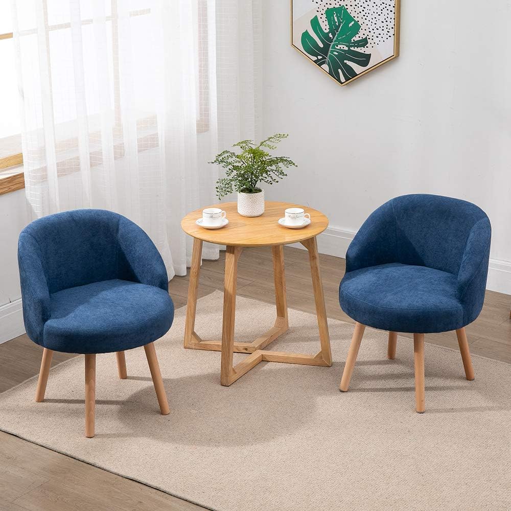 Linen Fabric Tub Chairs Set of 2, Lounge Armchair for Small Spaces, Bucket Armchairs for Living Room Cafe, Sofa Side Occasional Chair, Small Bedroom Chairs Blue
