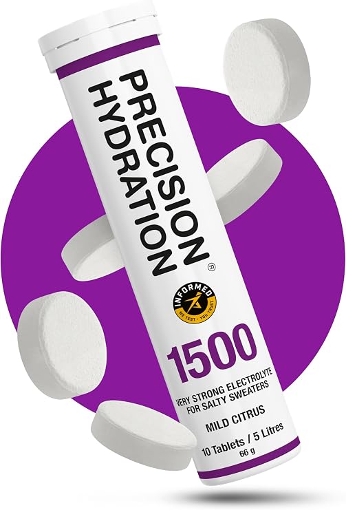 Precision Hydration Electrolyte Tablets - Multi Strength Effervescent Hydration Tablets - Combats Cramp - Low Calorie, Gluten Free, Vegan/Vegetarian Friendly (1 Tube, 1500mg/L - Purple Tube)