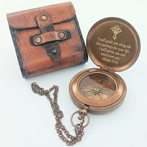 DAYOL'X Psalm 32:8 Engraved Personalized Compass - Baptism Gifts for Boys Girls, First Communion, Best Graduation Gift - Best College Graduation Gift - Religious Jewelry - Personalized Bibles Quote