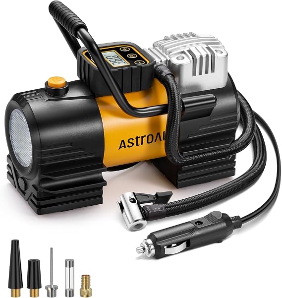 AstroAI Tire Inflator Portable Air Compressor 12VDC Tire Pump Digital Gauge | 150 PSI Auto Shut-Off Fast Inflation, Ultra-Bright 12 LED Emergency Light Air Pump for Car Tires, Motorcycles, Bikes, Balls