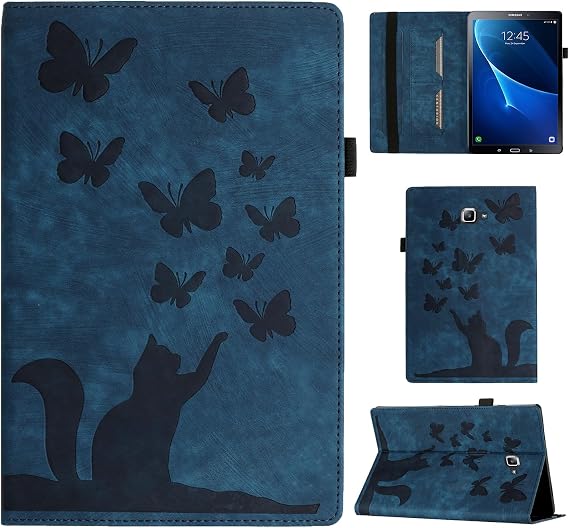 Case for Samsung Galaxy Tab A 2016 10.1 (SM-T580/ T585) PU Leather Convenient Stand Feature Shockproof Protection Flip Cover Butterfly Cat Pattern Case Galaxy Tab A6 - Navy Blue