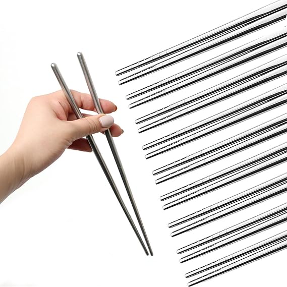 Vacuum Chopsticks 10 Pairs For Asian Party Korean Restaurants Reusable Dishwasher Safe Lightweight Stainless Steel Chopsticks Non-Slip