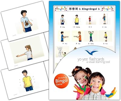 Adjectives Flashcards in Chinese Language - Set 1 - Flash Cards with Matching Bingo Game for Toddlers, Kids, Children and Adults to Learn Mandarin