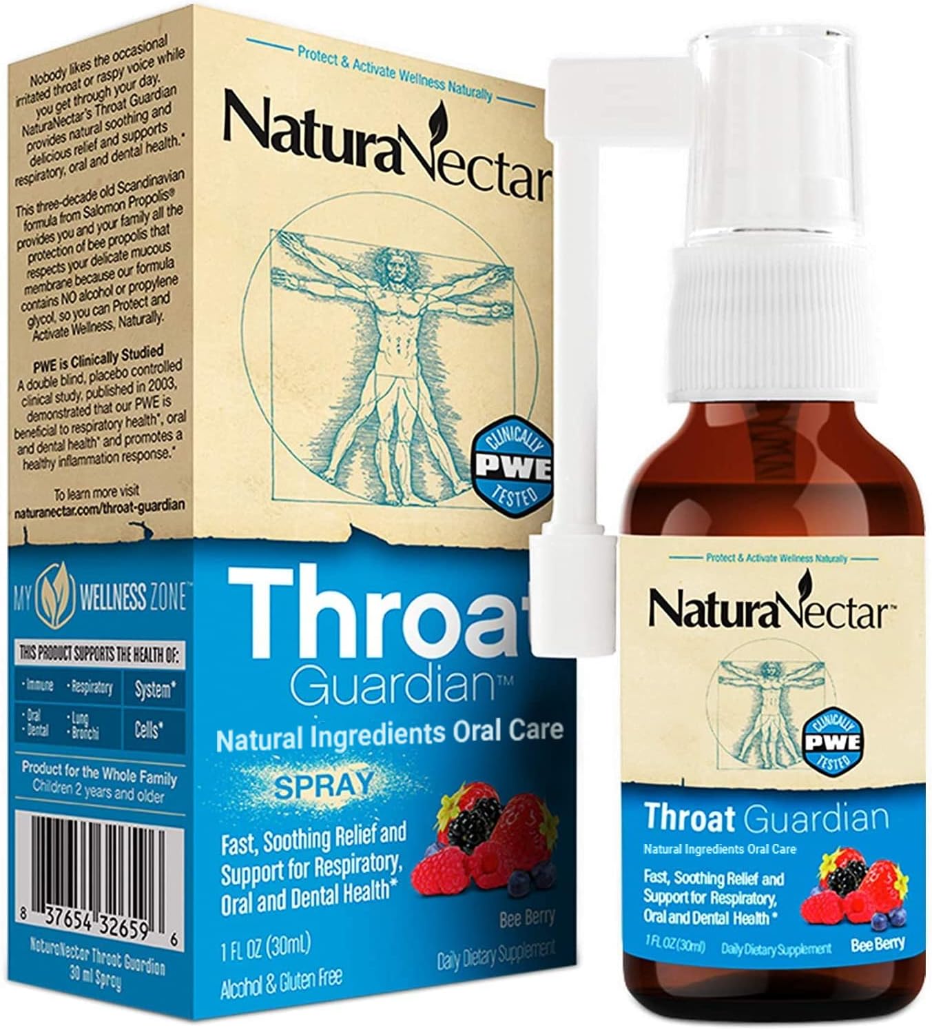 NaturaNectar Bee Propolis Throat Spray Fast Soothing Throat Relief & Immune Support | Brazilian Bee Propolis | Ethical Beekeeping | Throat Guardian | 1.06 FL Oz | Bee Berry Flavor | 2 Pack