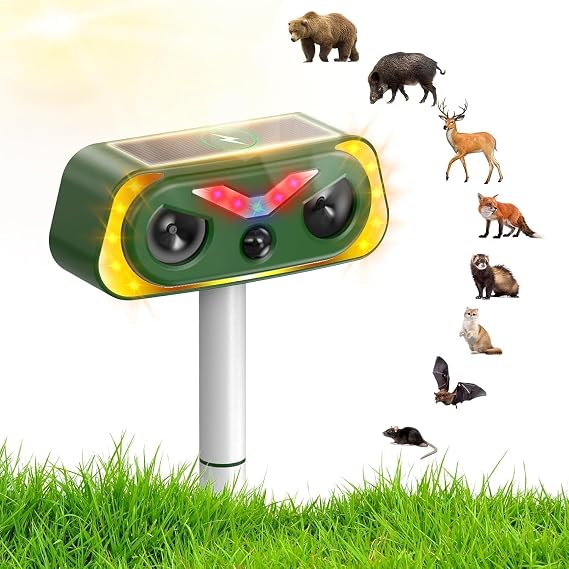 Cat Repellent for Gardens UK, Ultrasonic Dual Solar Cat Deterrent, 2-Mode Cat Scarers, IP68 Fox Repellent with LED Motion Detector to Repel Squirrels, Pigeons, Rodents, 1 Pack