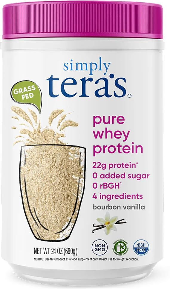Simply tera's Pure Whey Protein Powder, Bourbon Vanilla, Soy-Free - 24 Oz | Whey Protein Powder, Clean, Made Without Artificial Sweeteners, Grass Fed Vanilla, Non-GMO, Kosher, rBGH-Free