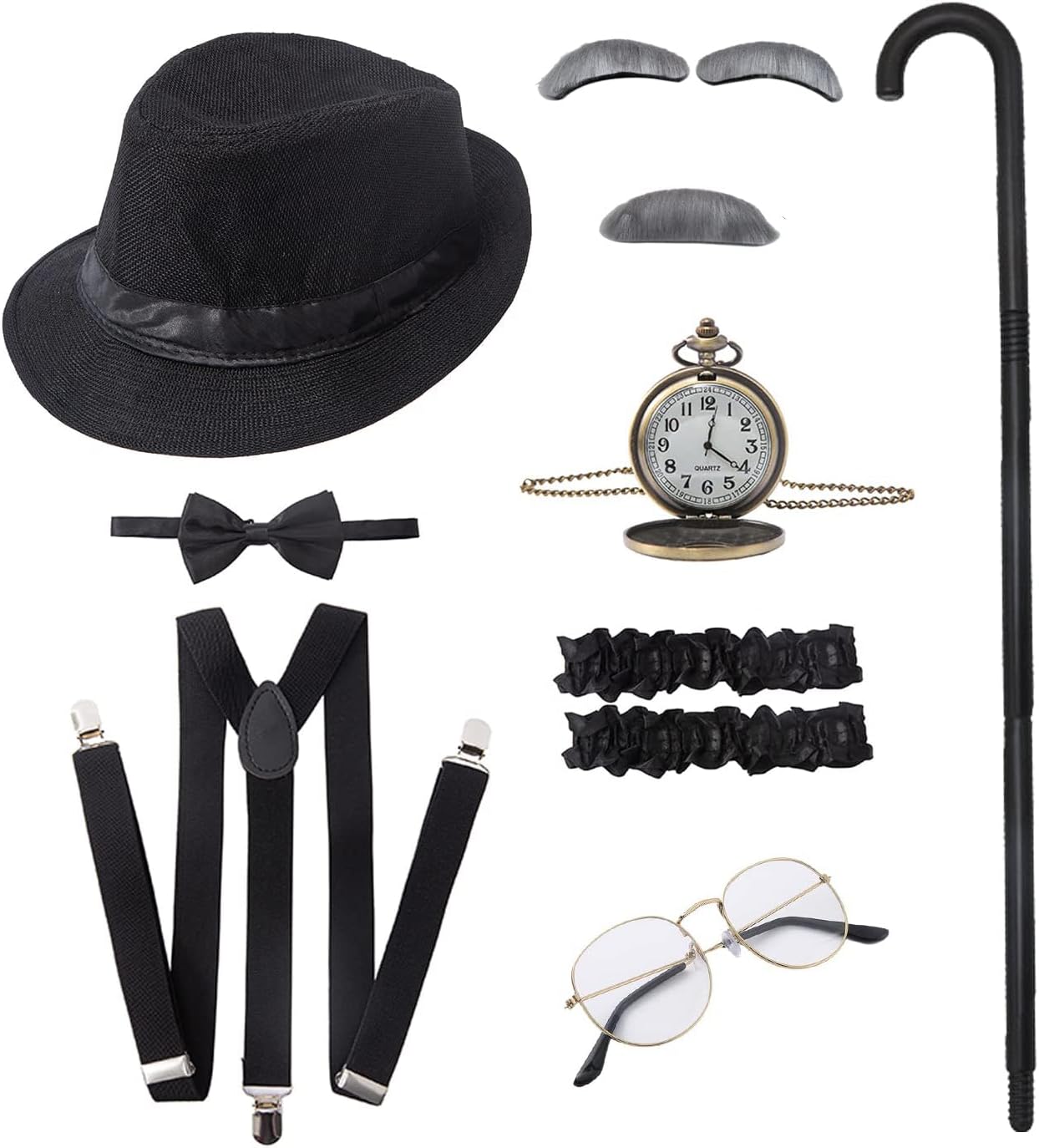 RAINDEWLL Gangster Costume Men Great Gatsby Roaring 20s Accessories for Men 1920s Old Man Costume