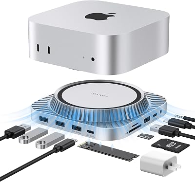 IVANKY 13-in-1 Mac mini M4 Dock, Ultra Docking Station Stand with M.2 NVMe SSD Enclosure, 4K@120Hz HDMI Hub for Mac mini M4 &M4 Pro 2024, 10 Gbps USB, SDTE, Audio Ports 2, 20W PD Power Adapter 1