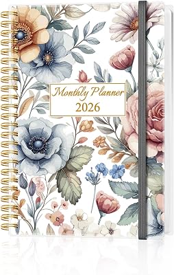 Monthly Planner 2026 - Monthly Calendar from January 2026 to December 2026, 2026 Planner with Inner Pocket, Elastic Band, 5.8 x 8.5, Colorful Large Flower