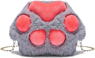 JHVYF Girls Plush Crossbody Bag Cute Small Cat Paw Shoulder Purse Bag Cell Phone Wallet Gray