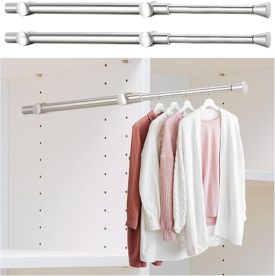 2Pcs Valet Rod for Closet Pull Out, Adjustable Heavy Duty Closet Valet Rod, Metal Stainless Steel Closet Rods for Hanging Clothes, Scarf, Pants