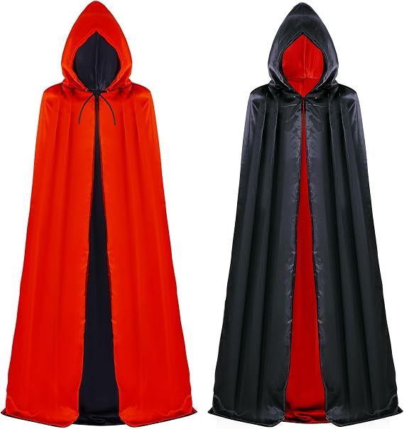 Fengek Halloween Reversible Hooded Cloak, 4.86 Ft Unisex Satin Cloak Cape Adult Cosplay Costume for Halloween Christmas Party