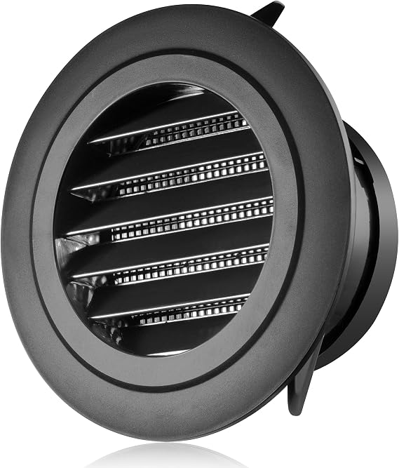 3 Inch Black Soffit Exhaust Vent, FocuVenHom Plastic Round Soffit Vent Cover Louvered Grille Wall Vent with Built-in Fine Mesh for Garage, Apartment, RV