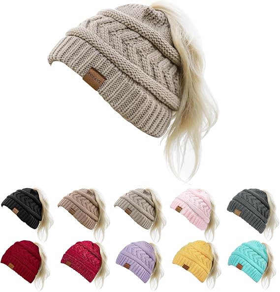 Pukavt 1-3 Pack Winter Hat Ponytail Beanie Hat for Women