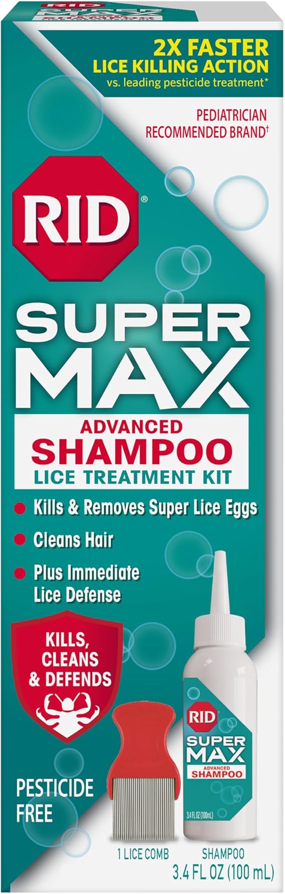 RID Super Max Advanced Shampoo Lice Treatment, Kills Super Lice & Eggs