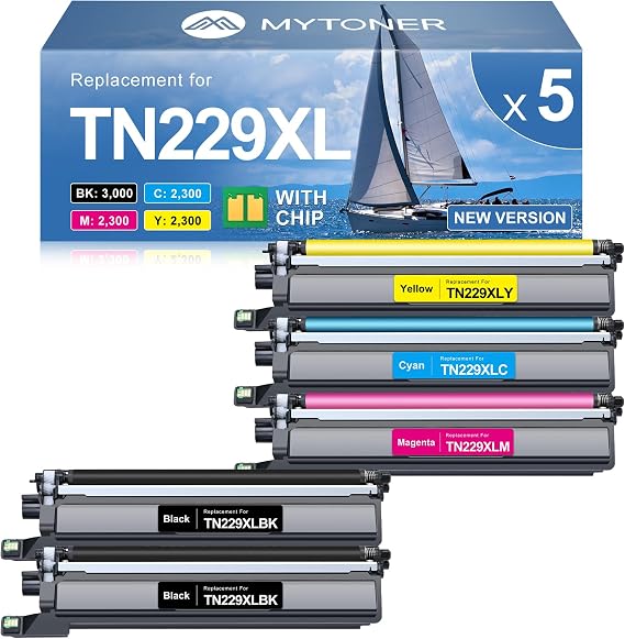 MYTONER TN229XL Toner Cartridges for MFC-L3780CDW MFC-L3720CDW HL-L3280CDW | Replacement for Brother TN229 TN-229XL High Yield Toner, Compatible with HL-L3220CDW HL-L3300CDW HL-L3295CDW Printer, 5 Pack