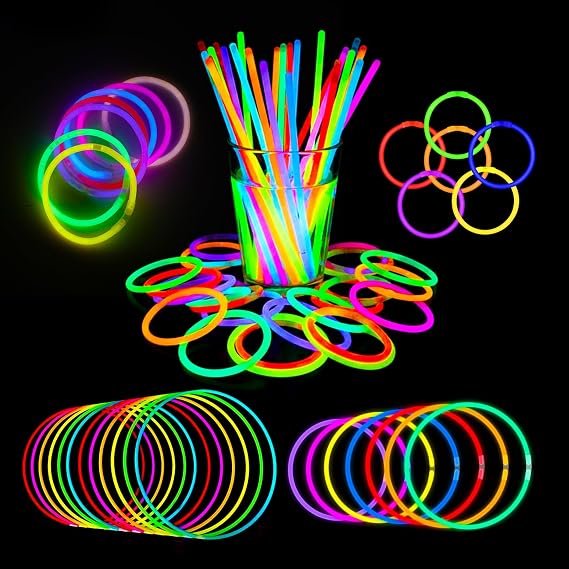 Kimimara Glow Sticks 100 Pack with Connectors, Glow in the Dark Party Supplies with Glow Bracelets & Necklaces for Kids & Adults