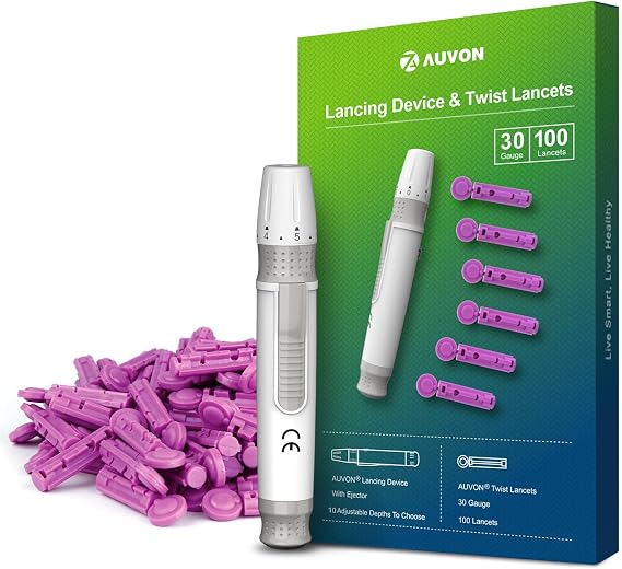 AUVON Lancing Device for Diabetes Testing with 100 Pack Lancets, 30 Gauge