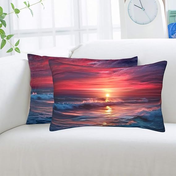 Ocean Tide at Warm Twilight Microfiber Pillow Cases Set of 2,Comfort Ultra Soft Throw Pillow Cover Farmhouse Decorative Pillow Cases with Hidden Zipper for Sofa Couch Bed Standard Queen Size 14"X20"