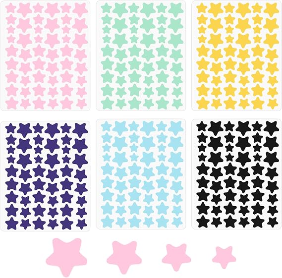 Oswetf 6 Sheets/306 Pcs Star Pimple Patches, Hydrocolloid Acne Spot Patches, 6 Colors Acne Dots for Face, Cute Pimple Stickers (Specification 1)